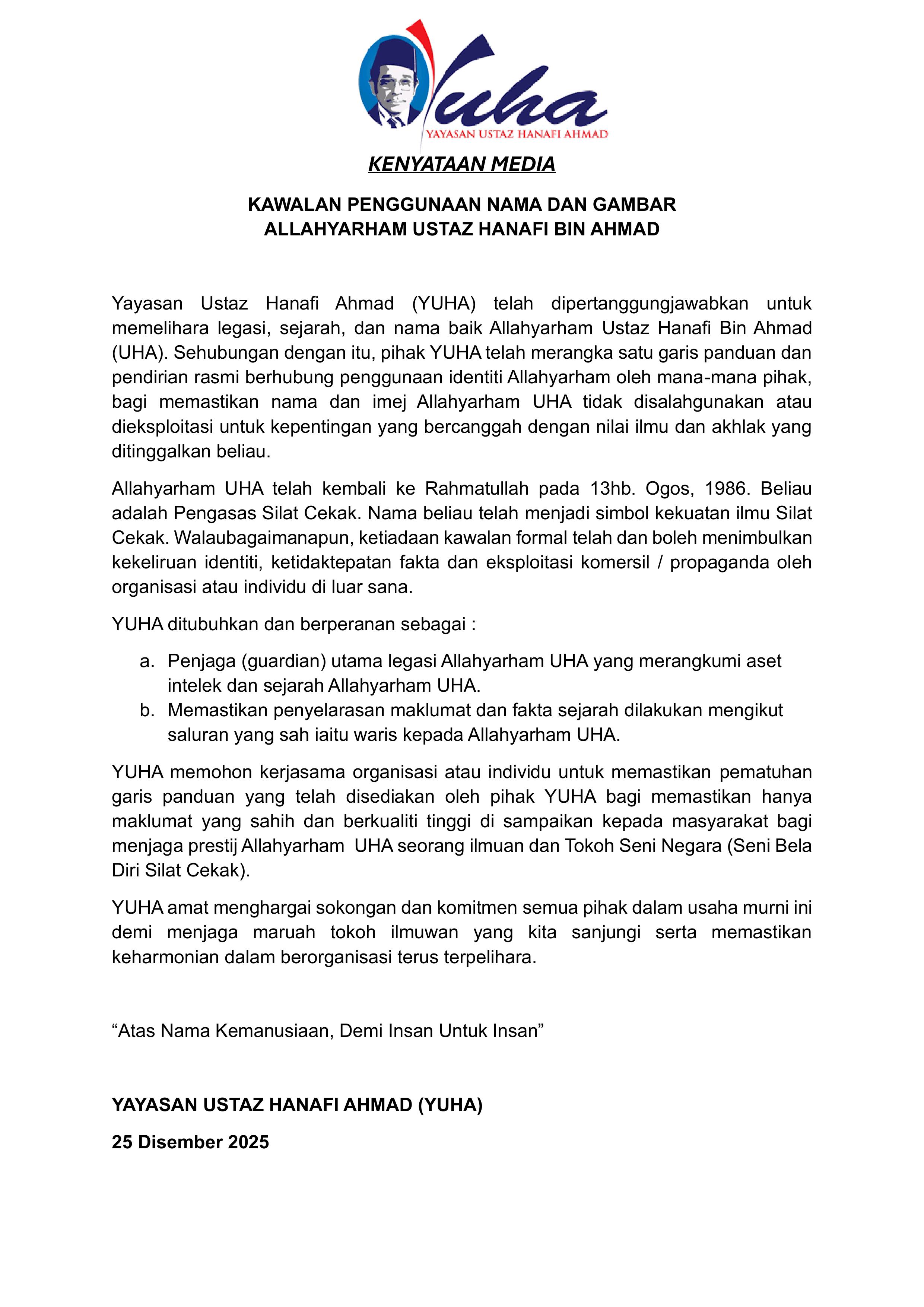 Kenyataan Media Yayasan Ustaz Hanafi